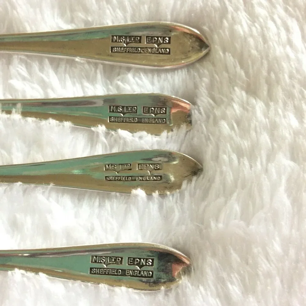 4 pc SET MS MAURICE STABLES SHEFFIELD ENGLAND LOXLEY EPNS SILVER DESSERT FORK